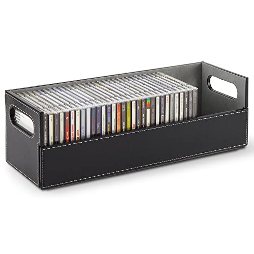 Stock Your Home CD Storage Box, Organizer Shelf for Movie Cases, DVDs, Cassette Tape Display Stand, Disc Holder Can Store Up to 40 CDs, Faux Leather (Black) - color: Black, size: 17.75" L x 6.25" W x 5.5" H