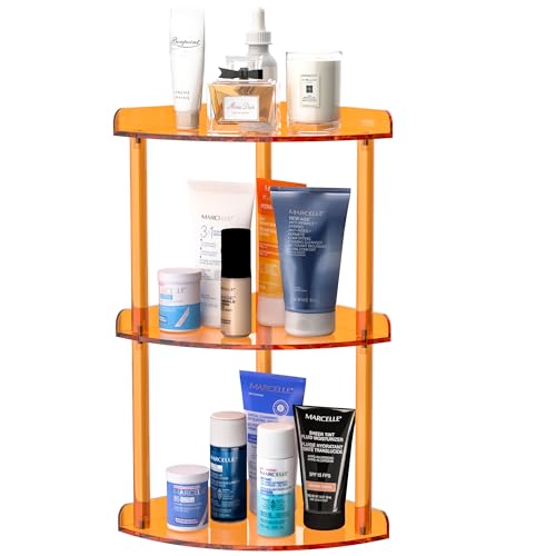 Sezanrpt 3 Tier Countertop Corner Organizer Shelf 7x7x15.7 Inch, Orange Countertop Acrylic Bathroom Corner Shelf, Vanity Storage Organizer for Cosmetics, Toiletries - color: Orange, size: 7x7x15.7 Inch