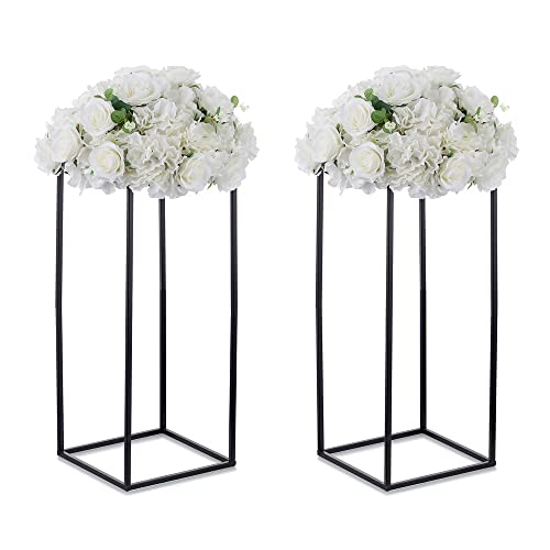 Black Tall Plant Stand: 23.6in, With Metal Panel, Packs of 2 | Columnar Cube Shape, Easy to Assembly, Flowers Cakes Drinks Display Table Centerpieces for Wedding Party Event - color: Black-2PSC, size: 23.6 inches - 2 Pcs