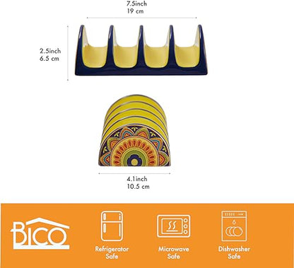 Bico Tunisian Ceramic Taco Holder, Taco Stand Rack Tray, Microwave and Dishwasher Safe - color: Tunisian