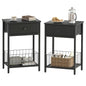 Nightstands Set of 2 with PU Leather Front Drawer, 3-Tier End Table with Bottom Mesh Basket, Industrial Bedside Tables for Bedroom, Black - color: Black