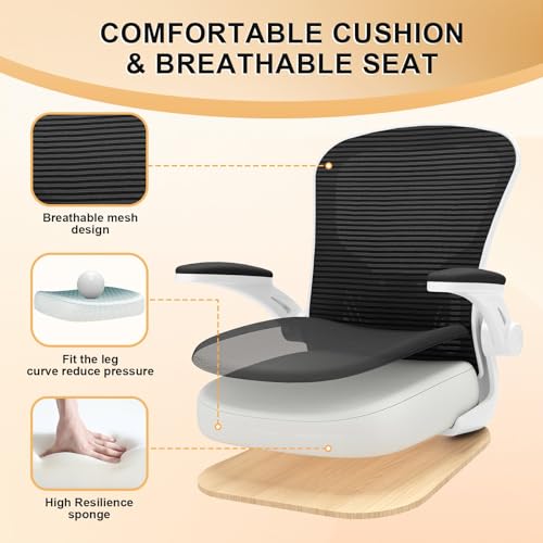 Office Chair, Ergonomic Desk Chairs 330LBS Capacity High Back Mesh Computer Chair with Flip-up Armrests, Comfy Work Chair with Adjustable Lumbar Support - color: Off-white Black