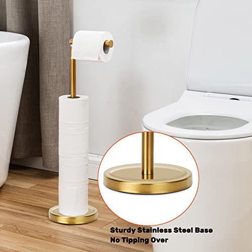 Toilet Paper Holder Stand, Freestanding Toilet Paper Holder Stand with Reserve for 4 More Rolls, SUS304 Stainless Steel Sturdy Base (Brushed Gold) - color: Brushed Gold