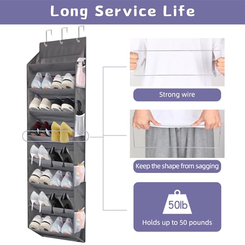 Over the Door Shoe Organizer Hanging with 8 Mesh Pockets 8 Wire Large Deep Pockets, 50lbs Weight Capacity Fits 16 Pairs Shoes Door Shoe Rack Store for Closet and Narrow Door 1 Pack - style: 8 Layer