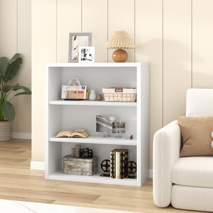 furtble 3-Tier Bookshelf, 36.4''H Wood Bookcase with Closed Back, Sturdy Modern Display Storage Shelf for Living Room, Home Office, or Study, White - size: 3-Tier-30.7W