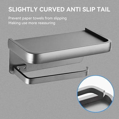 Toilet Paper Holder with Phone Shelf, Adhesive or Screw Wall Mount Toilet Tissue Roll Holder-Grey - color: Grey