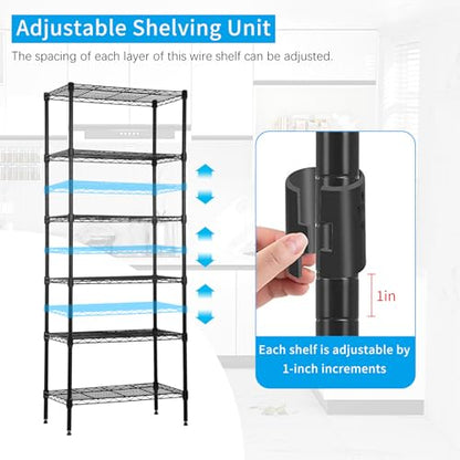 BLKMTY Tall Shelves, 6 Tier Wire Shelving, Narrow Storage Metal Shelf, Standing Shelf Units, Adjustable Garage Shelving, 13.2" D x 23.4" W x 59" H, 900lbs Capacity, Commercial Shelves, Black - color: Black, size: 6 Tire: 13.2" D x 23.4" W x 59" H
