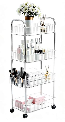 4-Tier Clear Utility Rolling Cart with Wheels for Kitchen & Bathroom | Lightweight-usage, Easy assembly, Multifunctional storage organizer, Clear, 7.9”W * 13”L * 35.8”H - color: 4-layers, size: 8.2"-Wide