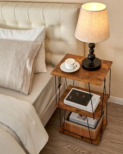 KJGKK Tall End Table, Small Side Table, 29 inch High Entryway Table, Bedside Table for Living Room, Bedroom and Office, Rustic Brown - color: Rustic Brown + Black