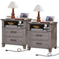 22" Farmhouse Nightstand Set of 2 with Charging Station,End Table with 2 Drawers,Rustic Wood Dresser for Bedroom,Bed Side Table Chest of Drawers Cabinet,Night Stand for Living Room,Grey - color: Grey
