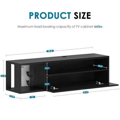 sogesfurniture 39.3'' TV Stand, Floating Entertainment Center with Lights, Modern Media Console with Storage, Wall Mounted LED TV Stand for Living Room, Black - size: 39.3"-Black