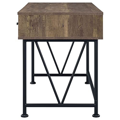Coaster Furniture Analiese Farmhouse 3 Drawer Home Office Writing Desk Black Metal Base Rustic Oak Brown 802541 - color: Brown