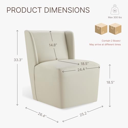 KISLOT Upholstered Dining Chairs Set of 2 with Casters, Wingback Modern Side Armless Deskchair with Rollers for Diningroom Bedroom Livingroom Reading Room, Cream Faux Leather - color: A Cream Faux Leather, size: Set of 2