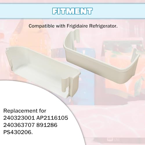 Kojem 240323001 Refrigerator Door Shelf Bin Compatible with Frigidaire Refrigerator Replacement for 240323007 240363707 891286 PS430206 - White 2PCS
