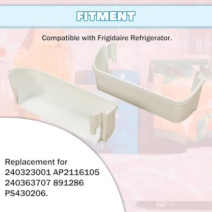 Kojem 240323001 Refrigerator Door Shelf Bin Compatible with Frigidaire Refrigerator Replacement for 240323007 240363707 891286 PS430206 - White 2PCS