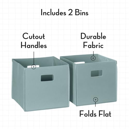 RiverRidge Folding Storage Bins - 2-pack of 10in Tall Sea Green Cubes | Fabric Bins, Set of 2 Storage Cubes, Cut-out Handles, Playroom Closet Organizer, Collapsible Cubby with Bottom Board Insert - color: 2 Sea Green 10in H Bins