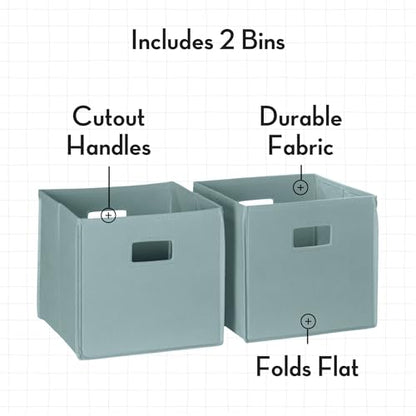 RiverRidge Folding Storage Bins - 2-pack of 10in Tall Sea Green Cubes | Fabric Bins, Set of 2 Storage Cubes, Cut-out Handles, Playroom Closet Organizer, Collapsible Cubby with Bottom Board Insert - color: 2 Sea Green 10in H Bins
