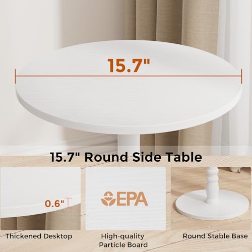 Homleke 16" Round Side Tables, Solid Wood Pillar with Wood Top & Base, Small Drink Accent Table for Living Room, Bedroom, Sofa & Office, Easy Assembly, White - color: White