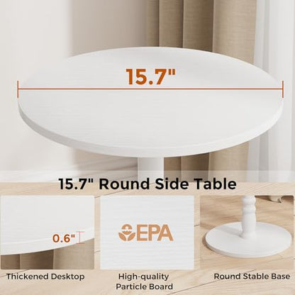 Homleke 16" Round Side Table with Solid Wood Pillar, Large Drink Table | Accent Table for Sofa Side, Wood Top & Base, Easy Assembly, Living Room, Bedroom, Office, White - color: White