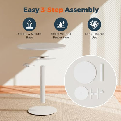 24" Pneumatic Height Adjustable Round Side Table, Gas Lift Pedestal Drink End Table, Small Accent Nightstand for Living Room Sofa Couch, White - color: White, size: 23.62"