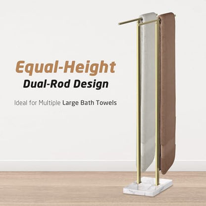 KES Brushed Gold Standing Towel Rack, 37" H, Heavy Marble Base, Bathroom | Equal-Height, Fits Large Bath Towels, Freestanding Design, Modern Luxury, 18/8 Stainless Steel Rustproof - color: Gold, size: 37" H (Equal-height)