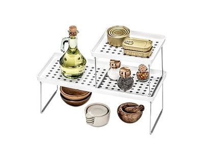 madesmart Classic Stacking Shelf, White | non slip feet, rounded corners, vertical space, stackable design, stable platform, spices cans jars, woman owned