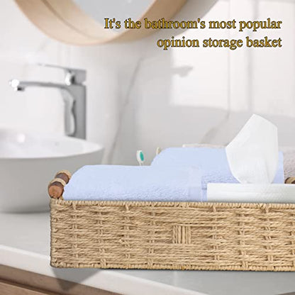 STOBSK Round Paper Rope Storage Basket with Handle, Beige, 14.5in x 6.6in x 3.74in - color: Beige