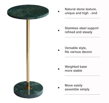 Premium Small Round Natural Marble Stone Pedestal Side Table, End Table, Mini Drink Table with Upgraded Weighted Marble Base, for Livingroom, Bedroom, Bathroom, Balcony, Small Spaces (Emerald Green)