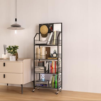 4 Tier Supermaket Storage Rack, Snack Rack Display Stand, Retail Display Organizer Stand with Hooks & Wheels, Metal Snack Shelf for Store Home Kitchen, Black Chip Rack Display Stand (4 Tier) - size: 4 Tier（19.7inch）