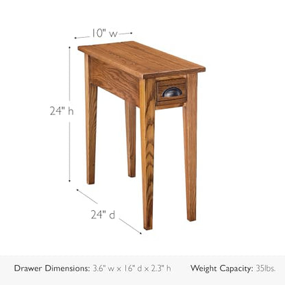 One Drawer Bin Pull Narrow Side Table, Solid Wood, Candleglow Brown, Perfect for Living Rooms, Bedrooms, and Small Spaces – Leick Home, 9010 - color: Candleglow
