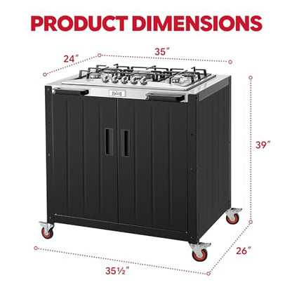 Feasto Outdoor Kitchen Island with Propane Gas Stove and Storage Cabinet, 35-Inch Outdoor Cooking Station with 304 Stainless Steel Top & Lockable Wheels for Backyard Patio, Black & Silver - size: Outdoor Gas Stove