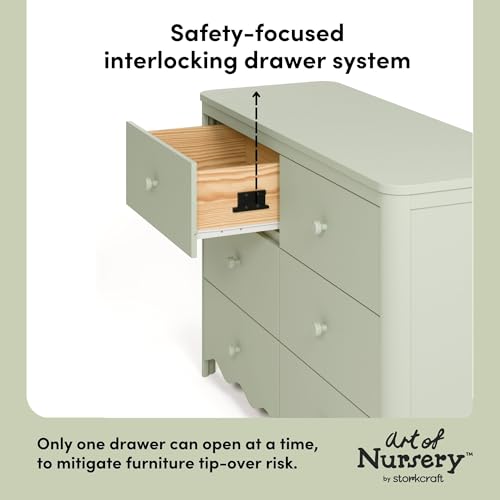 Storkcraft Casablanca 6 Drawer Dresser, Sage | GREENGUARD Gold Certified, Green Dresser for Bedroom, Kids & Nursery Storage Chest, Safety Interlocking Drawers, Kids Bedroom - color: Sage, style: 6 Drawer Dresser