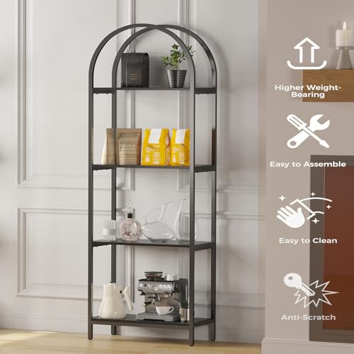 Bookshelf Arched Bookcase, 4 Tier Open Shelves with Metal Frame, Tall Freestanding Display Shelf for Home Office, Living Room,Easy Asssemble, Black - color: Black, size: 4 Tier Arched