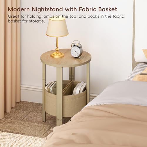 Vagusicc Small Round Side Table End Table, Tall Accent Table with Storage Basket, Set of 2 Half Round Tables Half Moon Tables, Coffee Bedside Tables, Modern Nightstand for Living Room Bedroom,Natural - color: Natural Walnut