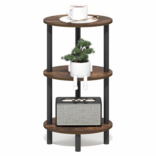 Furinno Turn-N-Tube Side Table, 3-Tier Oval End Table, Night Stand, Bedside Table, for Living Room, Bedroom, Amber Pine/Black - color: Amber Pine, size: 1-Pack, Plastic Frame, 3-Tier, 27.6 Inches Tall