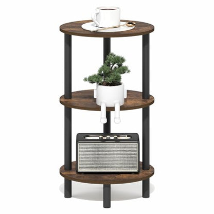 Furinno Turn-N-Tube Side Table, 3-Tier Oval End Table, Night Stand, Bedside Table, for Living Room, Bedroom, Amber Pine/Black - color: Amber Pine, size: 1-Pack, Plastic Frame, 3-Tier, 27.6 Inches Tall