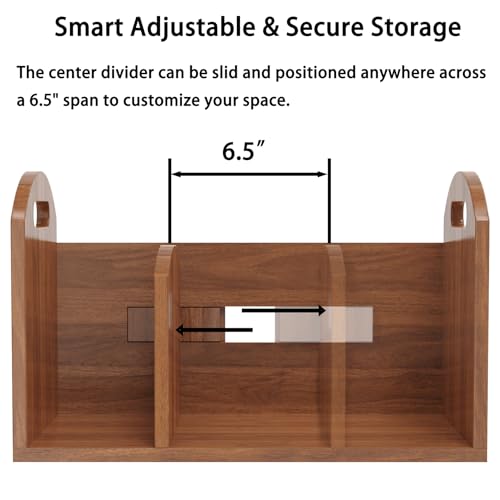 100% Solid Wood Adjustable Desktop Bookshelf, Retro Tabletop Book Shelf File Holder, Vertical Bookshelf Divider Desk Shelf for Home School Office Organization, Perfect for Books Magazine (Brown) - color: Brown