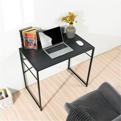 Pemberly Row Compact Industrial Computer Desk, Black Finish, Modern Minimalist Style, Durable Metal Frame and MDF Board, Spacious Work Surface, Ideal for Home Office, Study, or Small Spaces