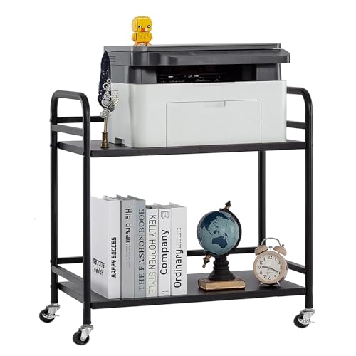 HDANI 2 Tier Under Desk Printer Stand with Storage,Microwave Storage Rack,Metal Rolling Printer Cart with Wheels for Home Office,Utility Storage Cart and Stand,Black - color: Black, size: 2-Tier