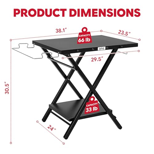 Feasto Outdoor Grill Table, Folding Prep Table, 30" x 24", Black | with Garage Rack & Tissue Holder, Foldable Pizza Oven Stand & Griddle Stand for Gathering and Party - color: Black