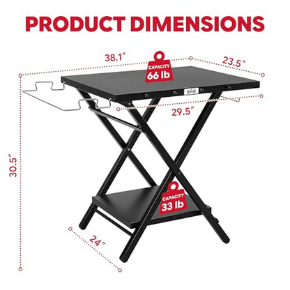 Feasto Outdoor Grill Table, Folding Prep Table, 30" x 24", Black | with Garage Rack & Tissue Holder, Foldable Pizza Oven Stand & Griddle Stand for Gathering and Party - color: Black