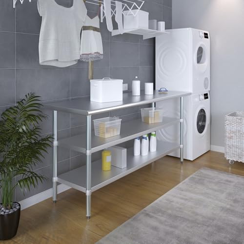 Stainless Steel Work Table with 2 Shelves | Metal Utility Table | Commercial & Residential NSF Utility (Stainless Steel Table with 2 Shelves, 72" Long x 24" Deep) - size: 72" Long x 24" Deep