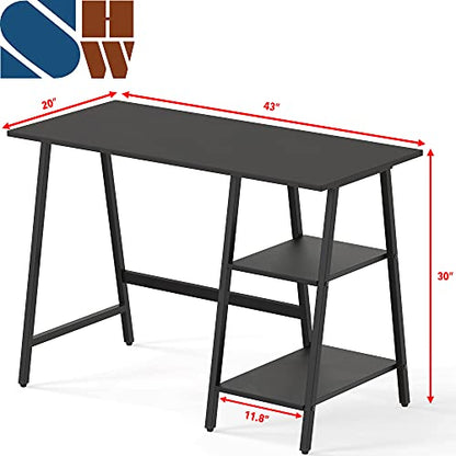SHW 43-Inch Home Office Trestle Computer Desk with Open Storage Shelves, Black - color: Black