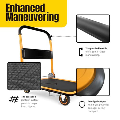 MaxWorks Foldable Platform Truck Push Dolly 330 lb Capacity 28.75" x 18.75" x 33" Heavy‑Duty Utility Cart with Fold Down Handle for Home Garage Warehouse and Workshop Use (80876)