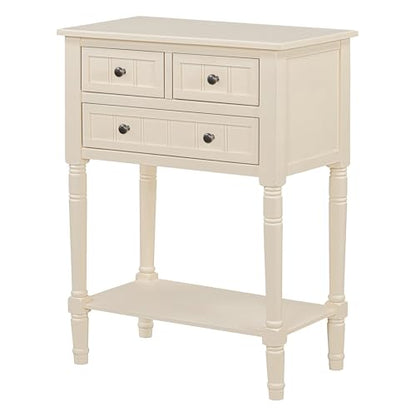 Knocbel Slim Antique Entry Console Table with 3 Drawers & Bottom Open Shelf, Solid Wood Narrow Sofa Couch Table for Entryway Hallway Living Room 23.7" W x 13" D x 31.4" H Beige - color: Beige