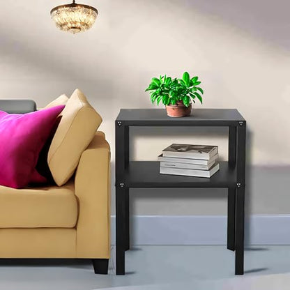 FixtureDisplays Black Metal 2-Tier Nightstand, Side Table, End Table, 14W x 11D x 17" H, Sturdy Riser 50 lbs Capacity