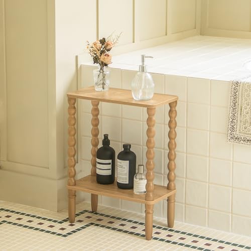 Fultyle Narrow End Table, Small Narrow Side Table with 2-Tier Storage, Skinny Bedside Table Nightstand for Narrow Spaces, Living Room, Bedroom (Rustic Walnut) - color: Rustic Walnut