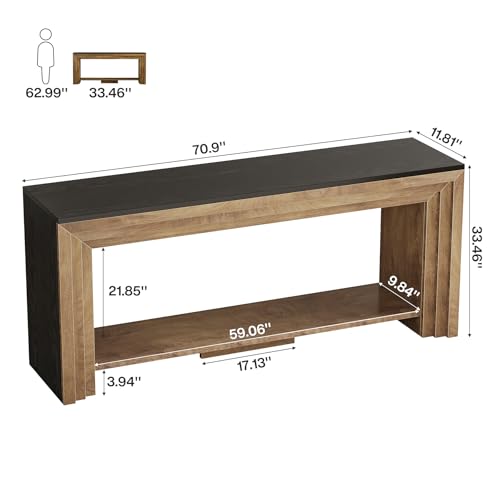Tribesigns 70.9 Inch Narrow Console Table, Farmhouse 2-Tier Wooden Sofa Table with Storage, Space-Saving Behind Couch Accent Table for Living Room, Entryway, Hallway and Foyer - color: Natural & Black
