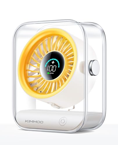 KIMMOO USB Desk Fan, Quiet Table Fan with Turbo Airflow, 100 Speeds, Digital Display, 90° Rotating, Small Rechargeable Battery Desktop Fans for Bedroom Home Office Travel, Ivory - color: Ivory