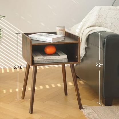 MaxSmeo Night Stand Set 2, Mid Century Modern Side Table Bedroom with Storage, Small End Bedside Table Set of 2 with Solid Wood Legs for Living Room, Office Small Spaces (Rustic Brown) - color: 2 Pack Rustic Brown